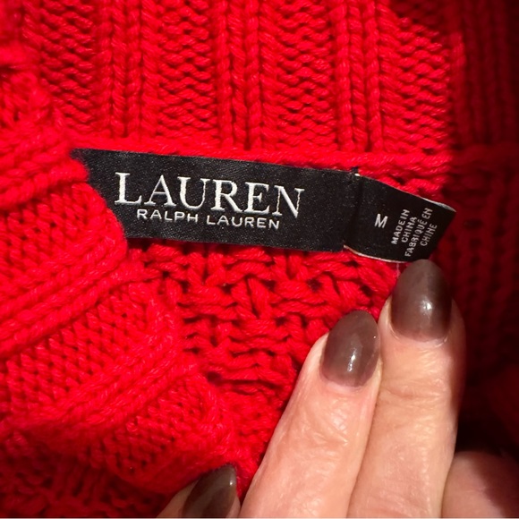 NWT Ralph Lauren Red Cable Knit Crewneck Sweater M - Picture 4 of 10